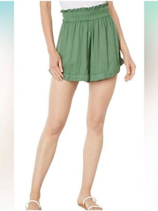 O'Neill Pants - O'Neill Womens Green Lightweight Alden Solid Linen Stretch Shorts
